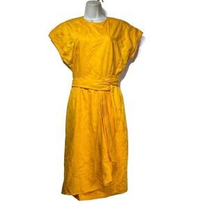 vintage nipon boutique yellow short sleeve tie wrap dress size 10